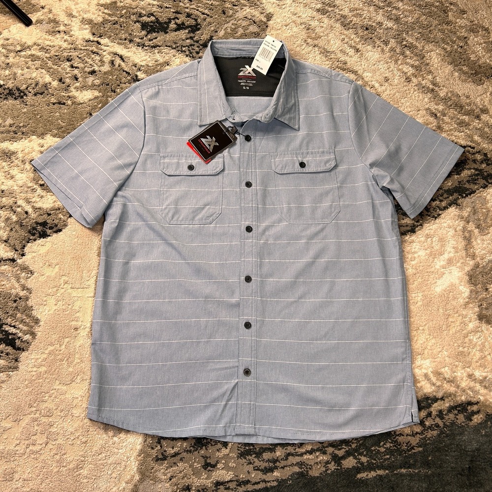 Zeroxposur Travel Series‎ Shirt Mens Large Heathered Gray Stretch Flap Pockets